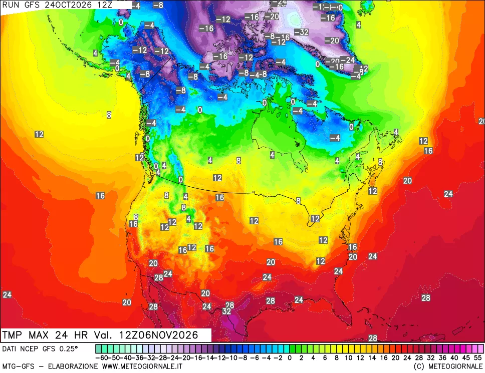mappa Temperatura massima 24 ore