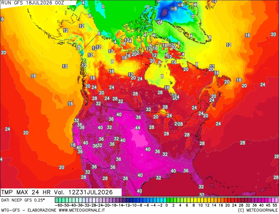 mappa Temperatura massima 24 ore