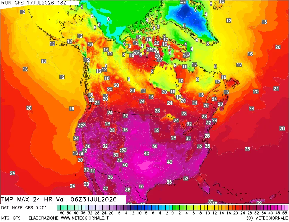 mappa Temperatura massima 24 ore