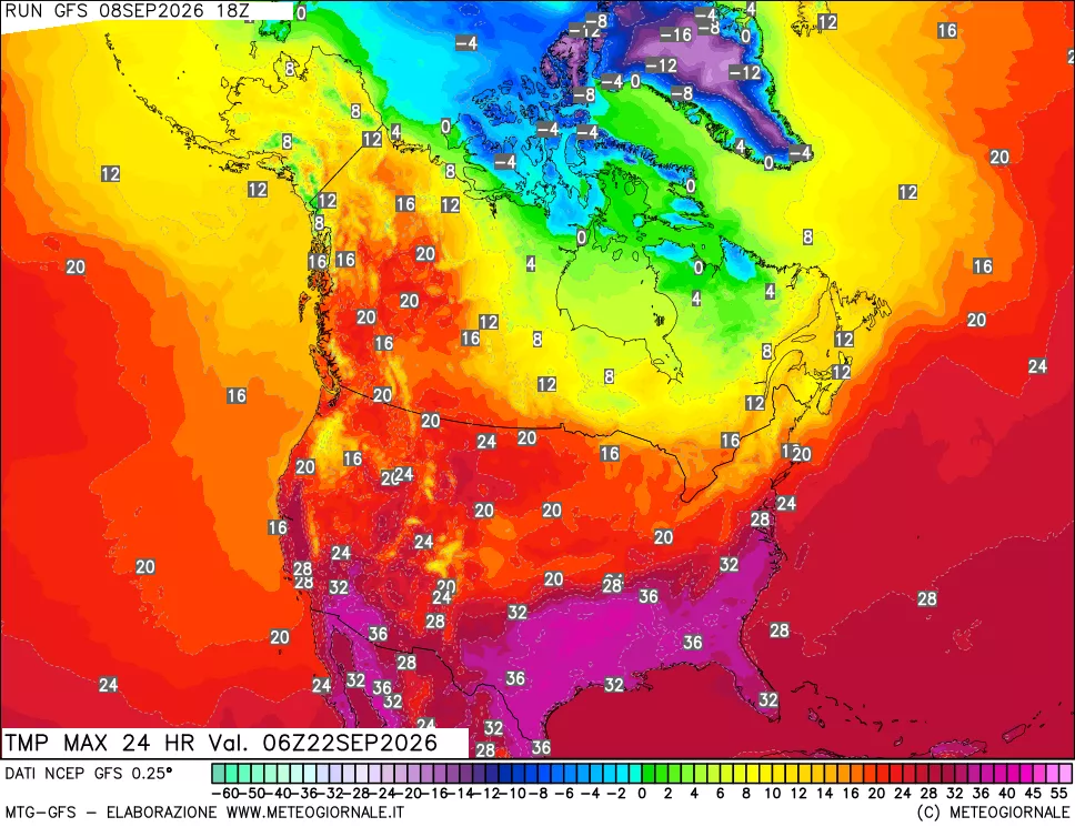 mappa Temperatura massima 24 ore
