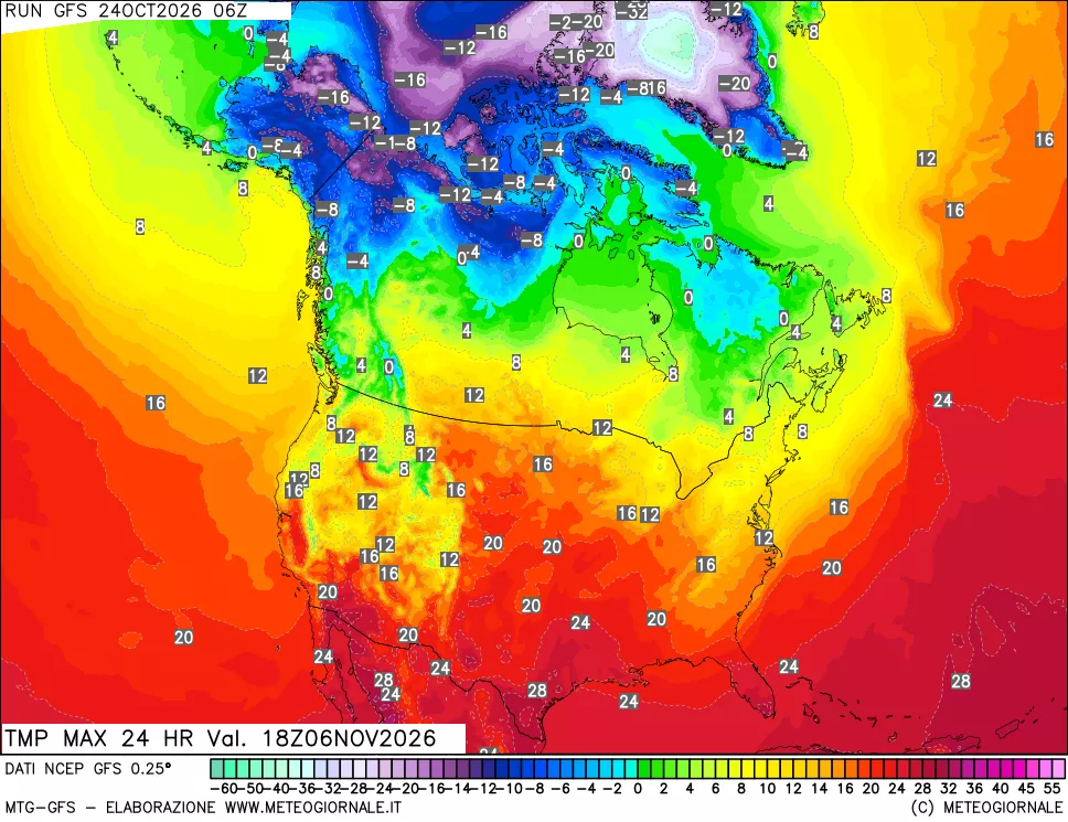 mappa Temperatura massima 24 ore