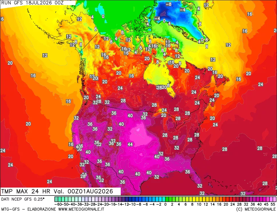 mappa Temperatura massima 24 ore