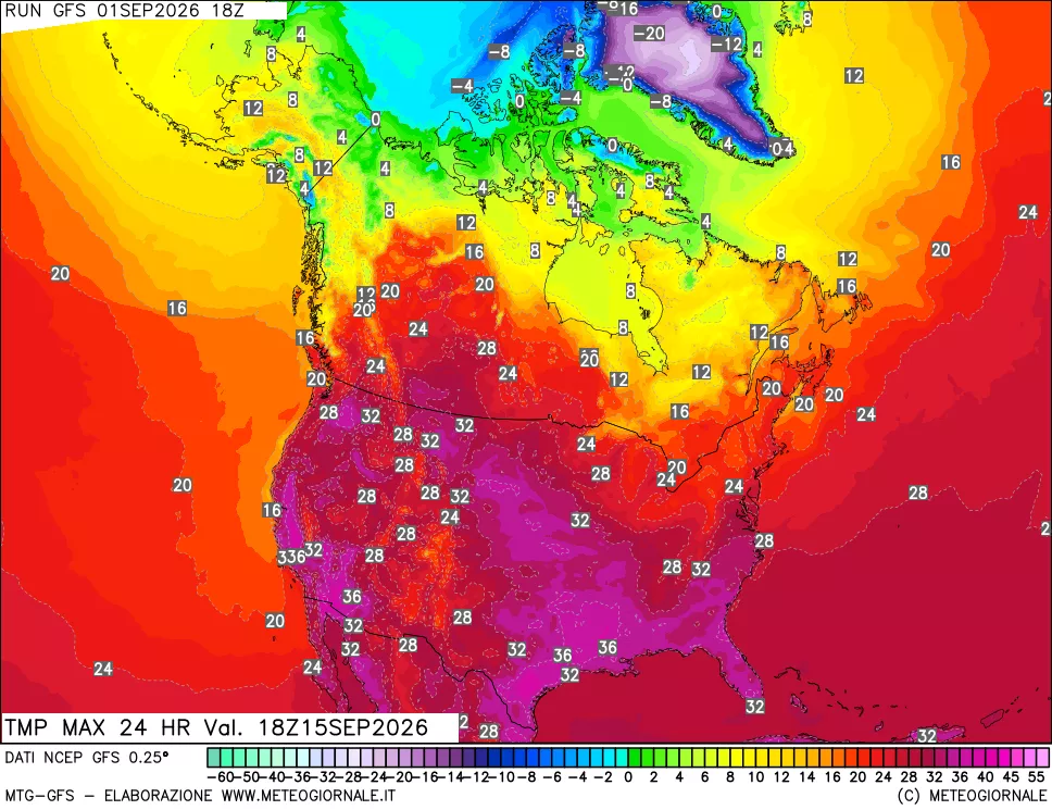 mappa Temperatura massima 24 ore