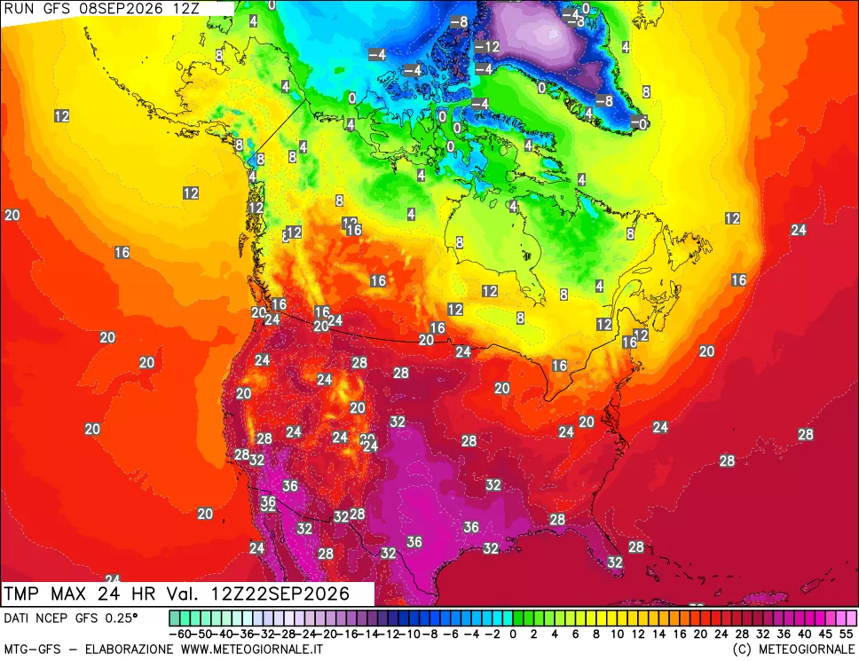 mappa Temperatura massima 24 ore