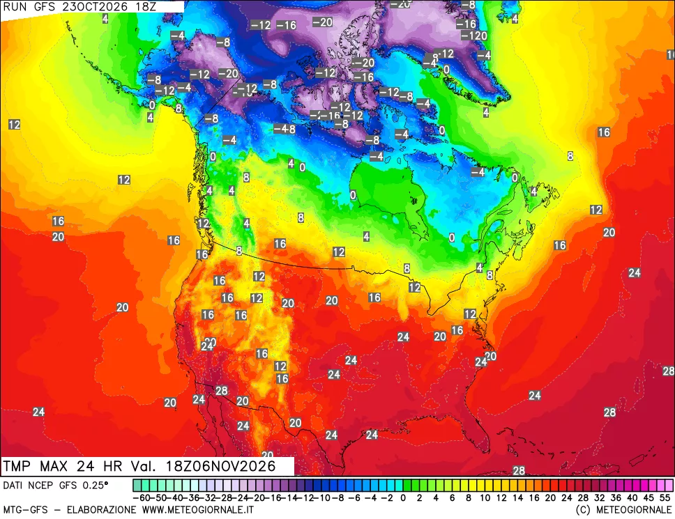 mappa Temperatura massima 24 ore