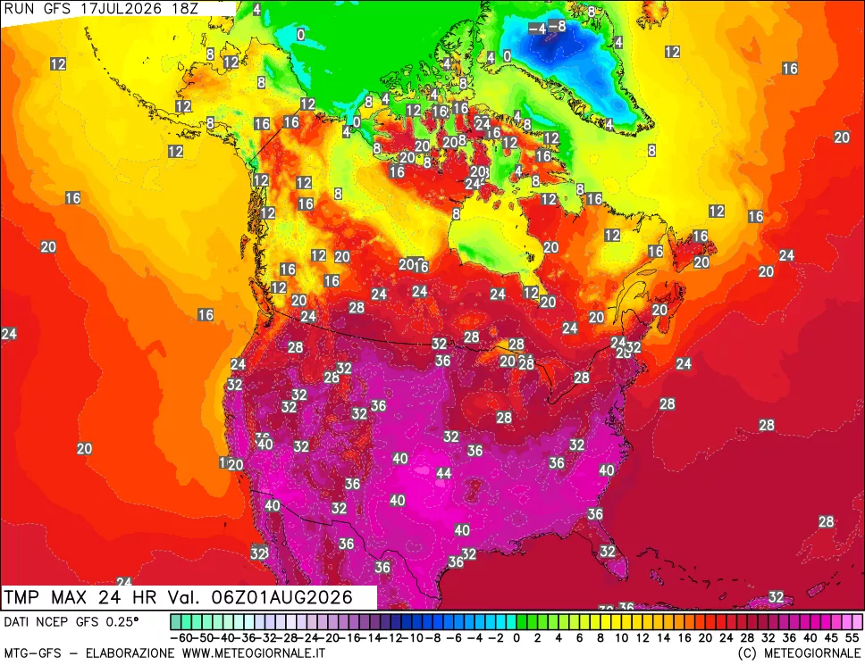 mappa Temperatura massima 24 ore