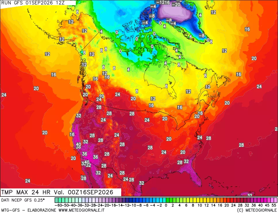 mappa Temperatura massima 24 ore