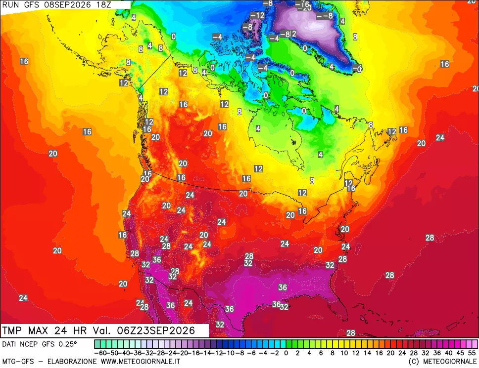 mappa Temperatura massima 24 ore