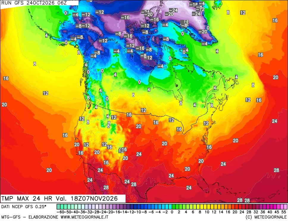 mappa Temperatura massima 24 ore