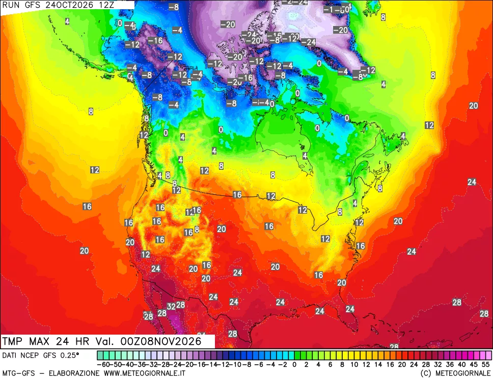 mappa Temperatura massima 24 ore