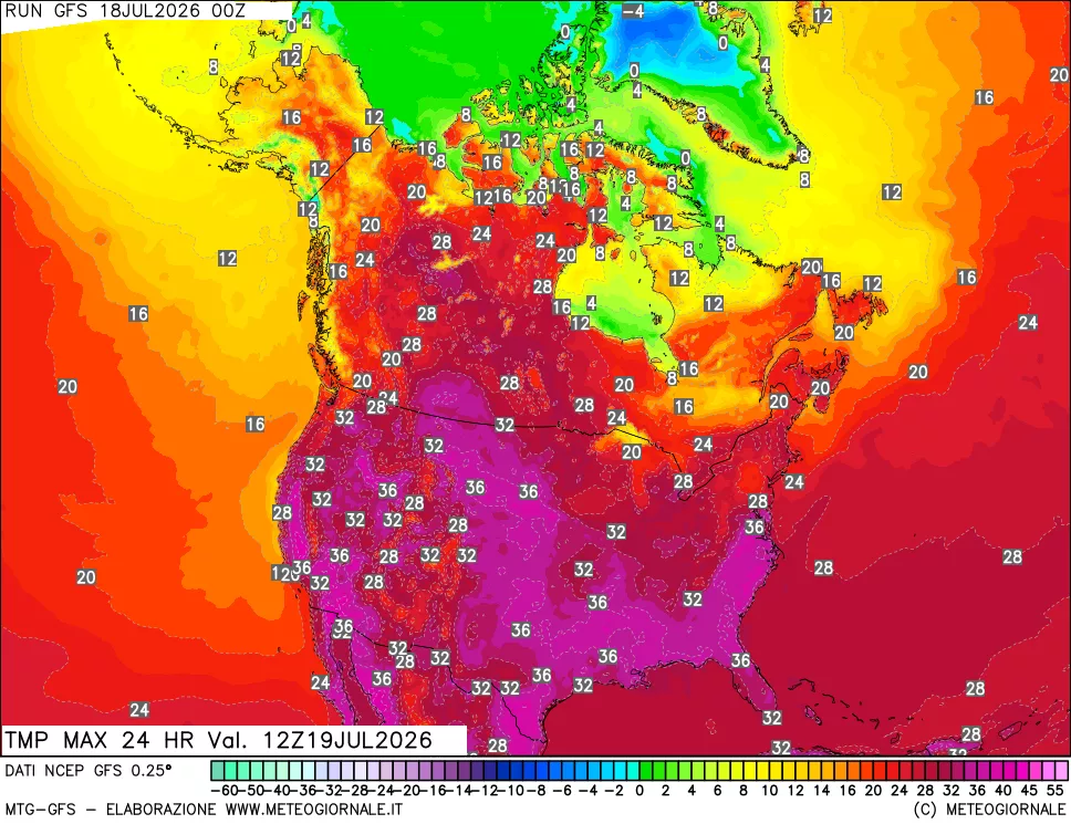 mappa Temperatura massima 24 ore