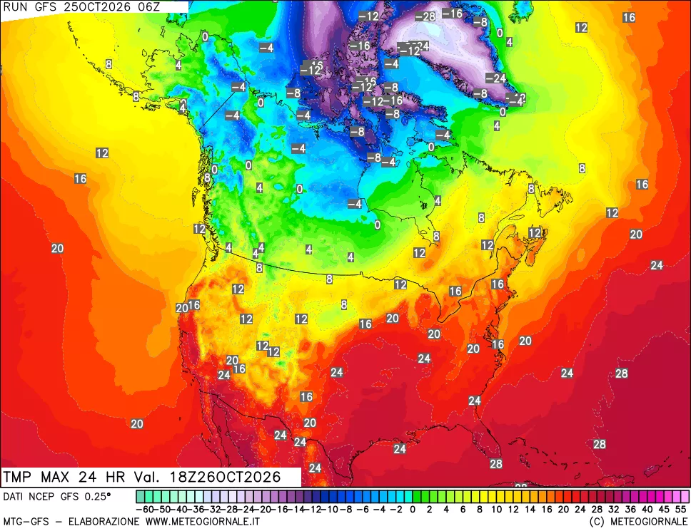 mappa Temperatura massima 24 ore