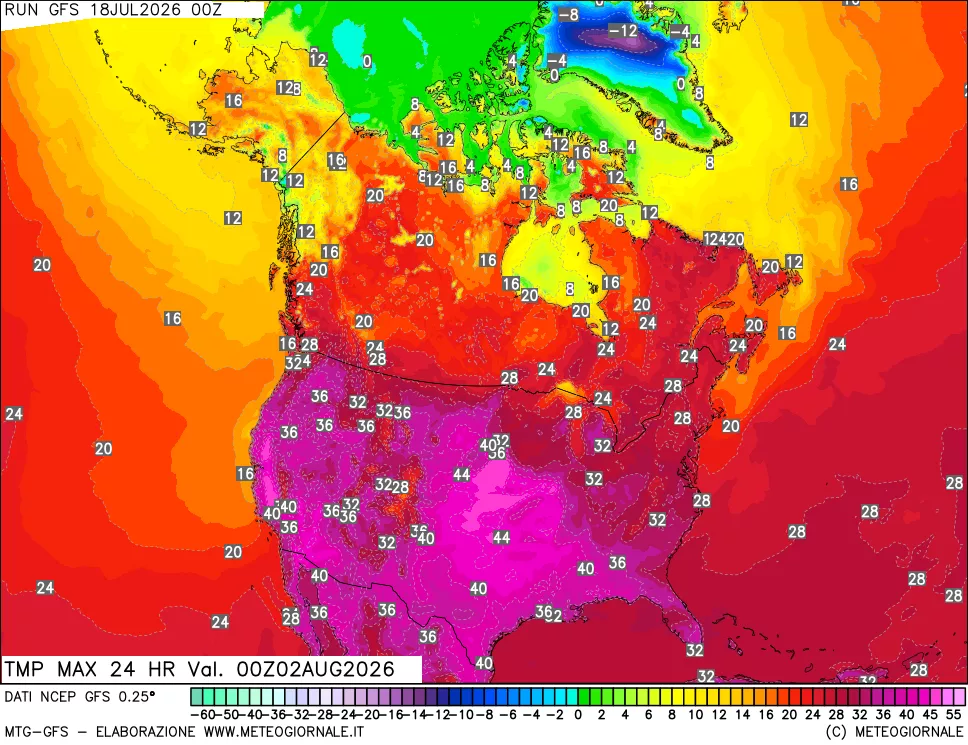 mappa Temperatura massima 24 ore