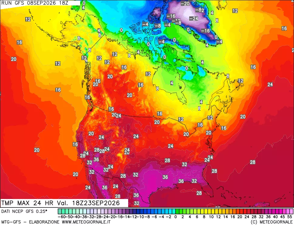 mappa Temperatura massima 24 ore