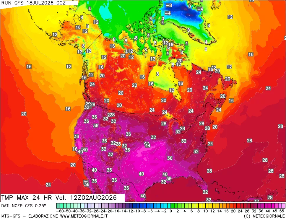mappa Temperatura massima 24 ore