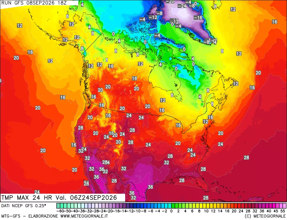 mappa Temperatura massima 24 ore
