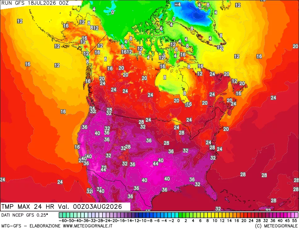 mappa Temperatura massima 24 ore