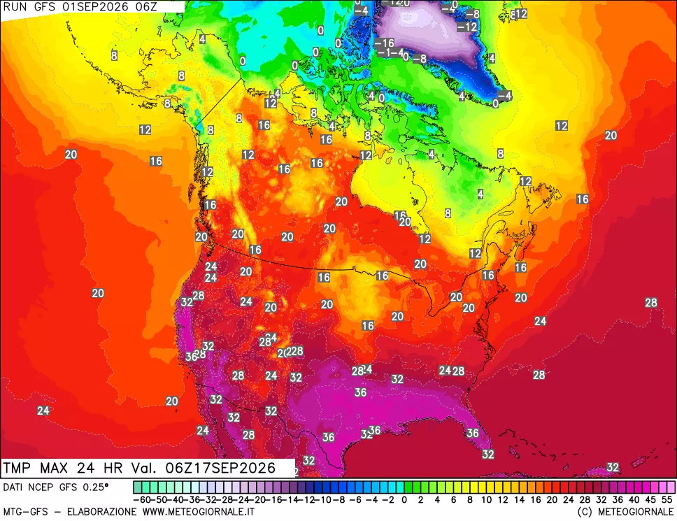mappa Temperatura massima 24 ore