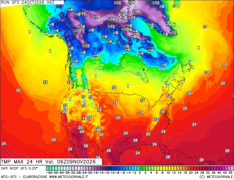 mappa Temperatura massima 24 ore