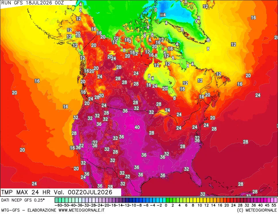 mappa Temperatura massima 24 ore