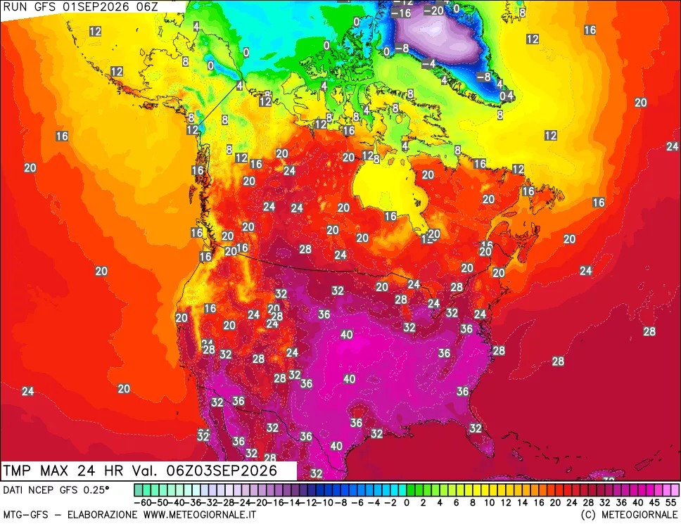 mappa Temperatura massima 24 ore