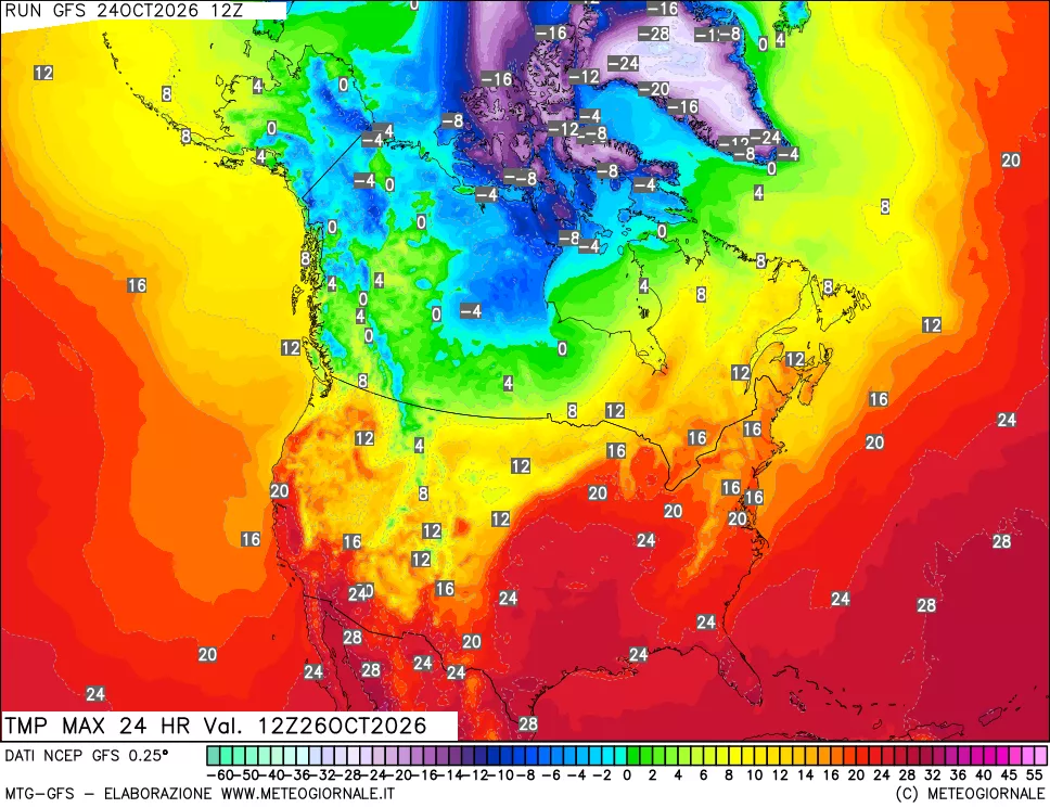 mappa Temperatura massima 24 ore