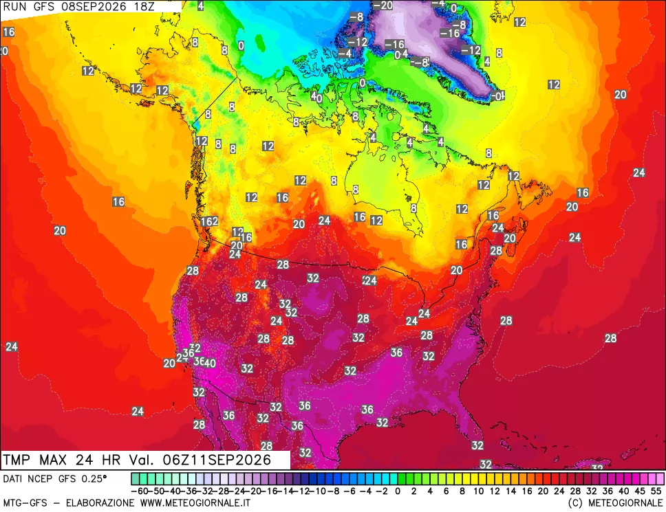 mappa Temperatura massima 24 ore