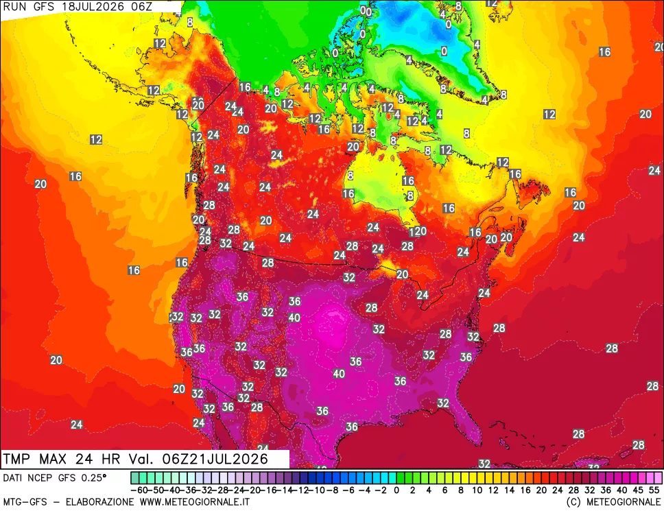 mappa Temperatura massima 24 ore