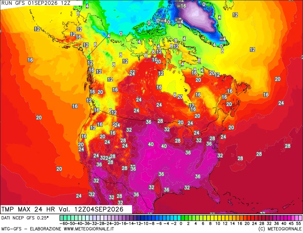 mappa Temperatura massima 24 ore