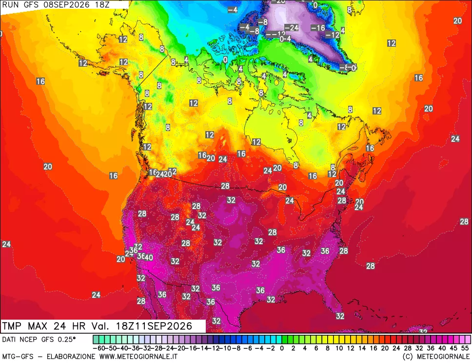 mappa Temperatura massima 24 ore