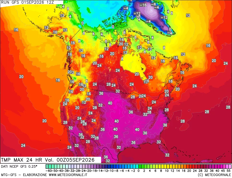 mappa Temperatura massima 24 ore