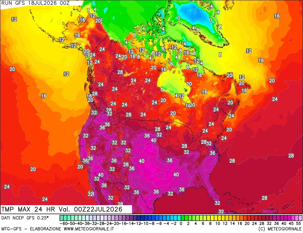 mappa Temperatura massima 24 ore