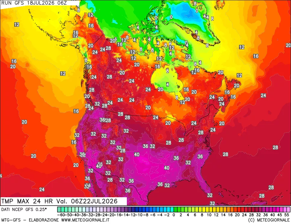 mappa Temperatura massima 24 ore