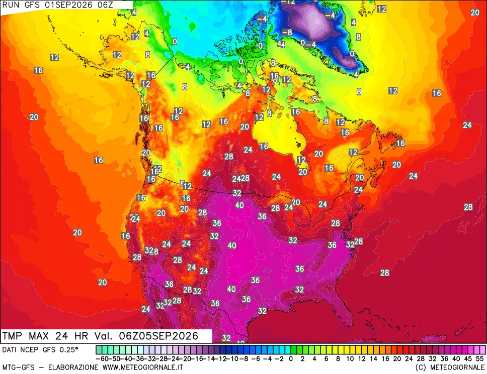 mappa Temperatura massima 24 ore