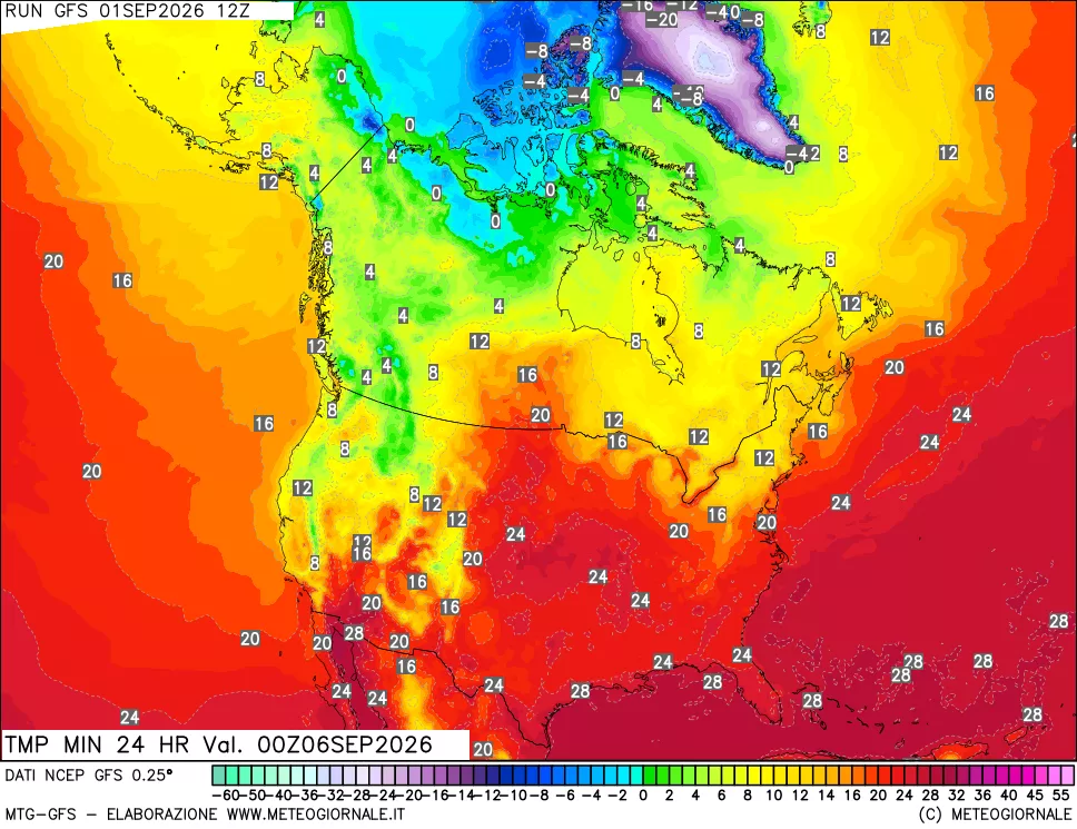 mappa Temperatura minima 24 ore