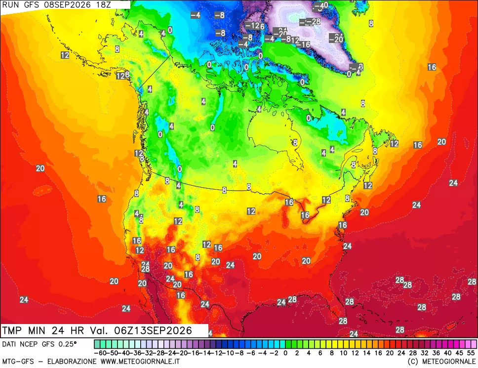 mappa Temperatura minima 24 ore