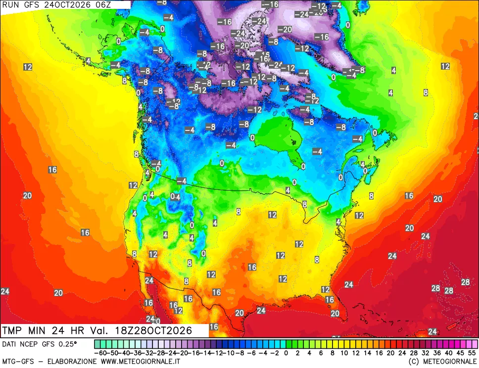 mappa Temperatura minima 24 ore