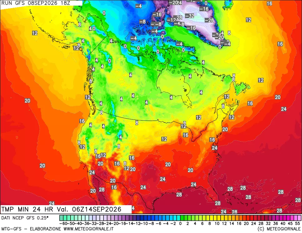 mappa Temperatura minima 24 ore
