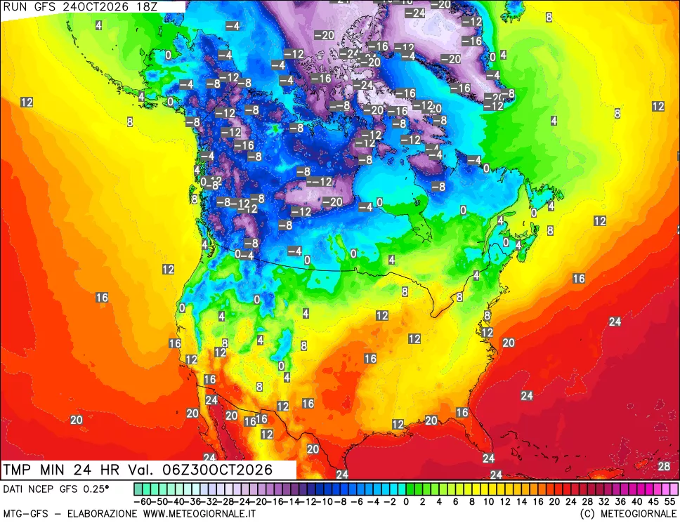 mappa Temperatura minima 24 ore