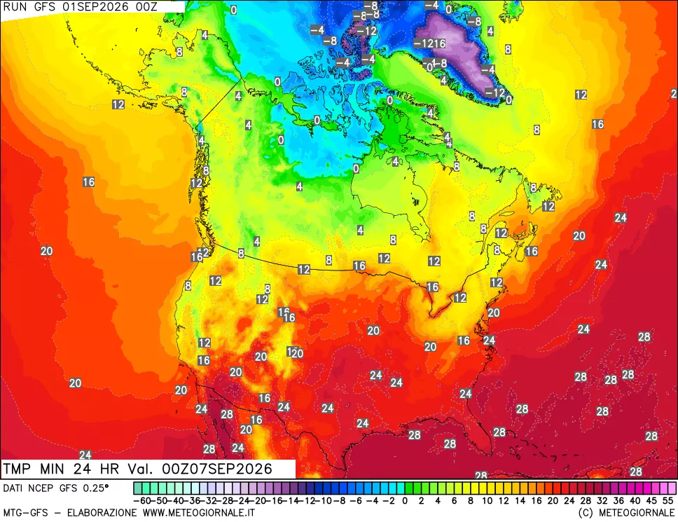 mappa Temperatura minima 24 ore