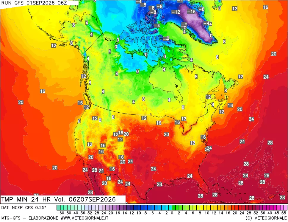 mappa Temperatura minima 24 ore