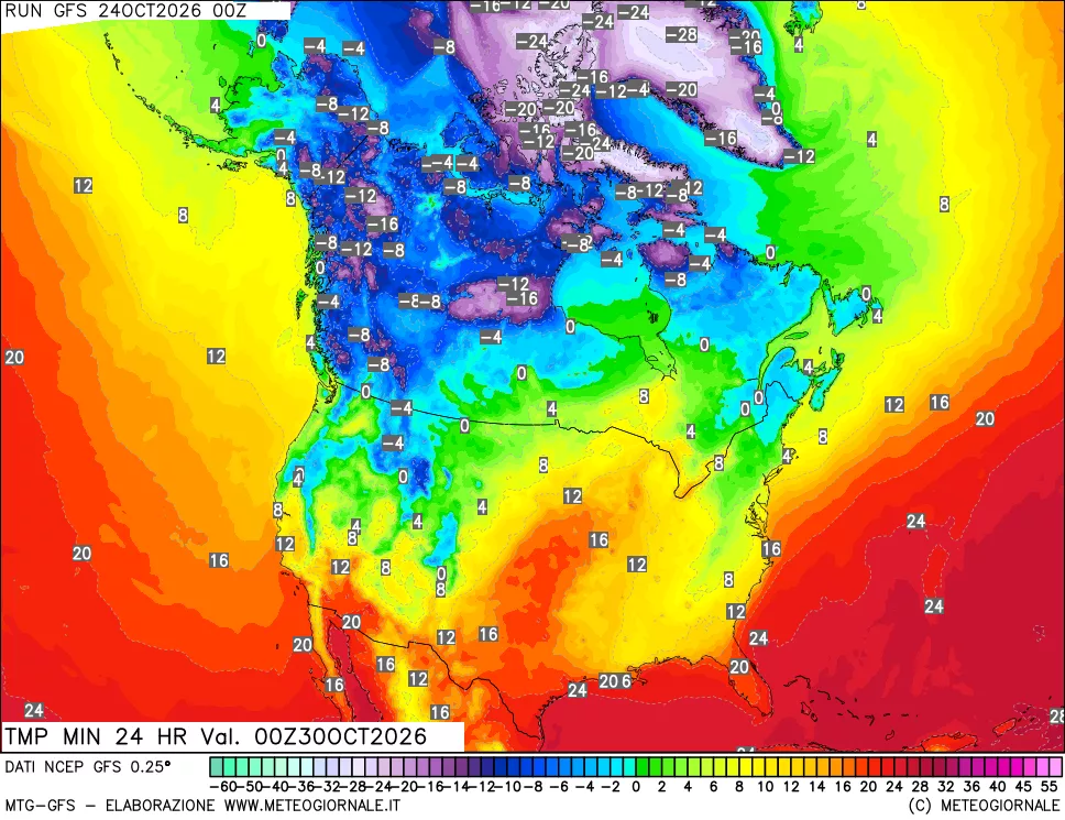 mappa Temperatura minima 24 ore