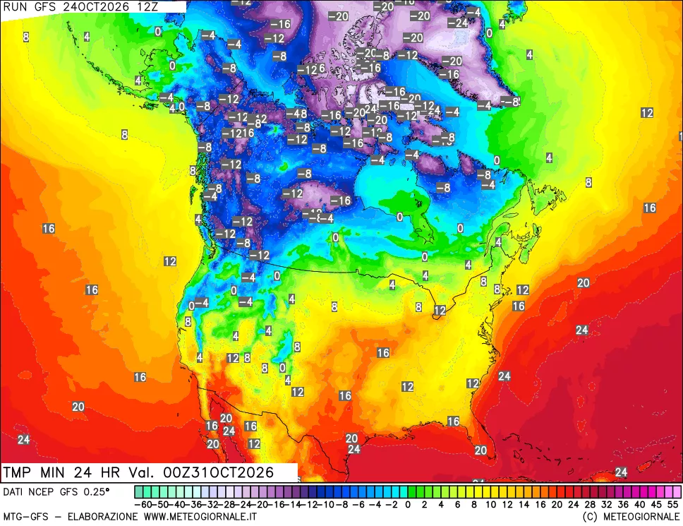 mappa Temperatura minima 24 ore