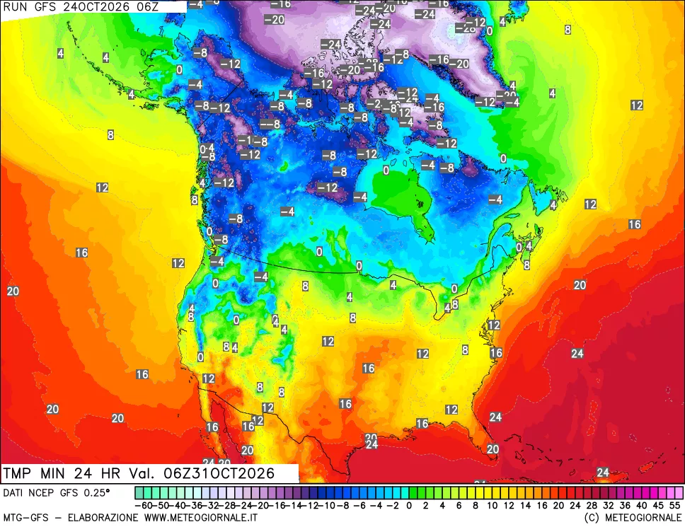 mappa Temperatura minima 24 ore