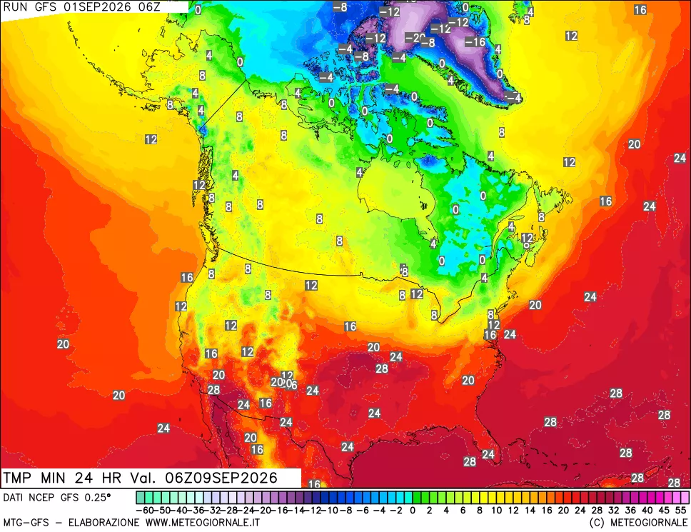 mappa Temperatura minima 24 ore
