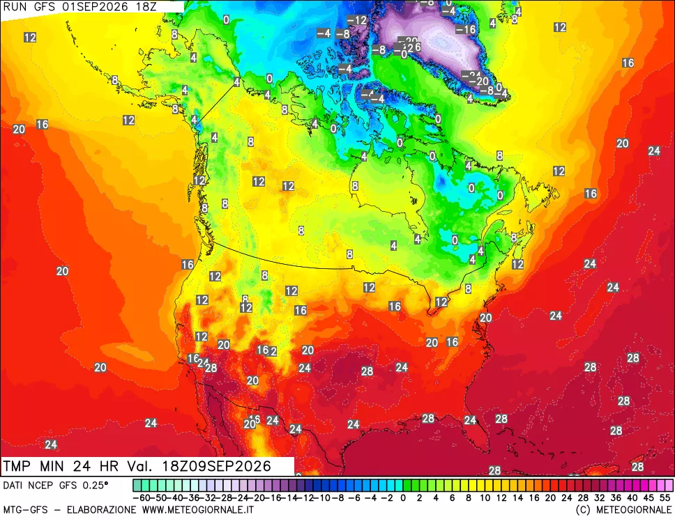 mappa Temperatura minima 24 ore
