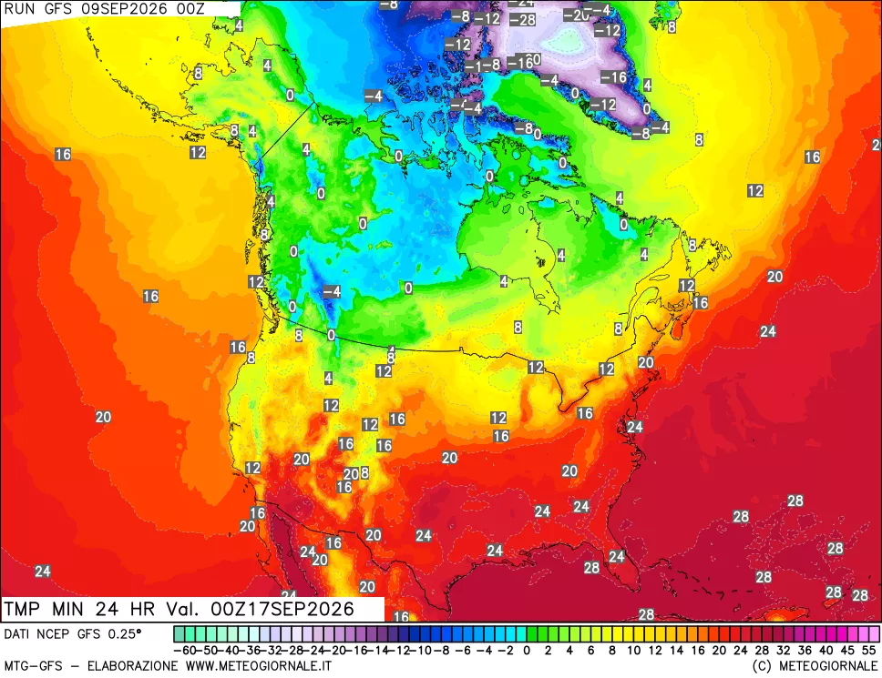 mappa Temperatura minima 24 ore