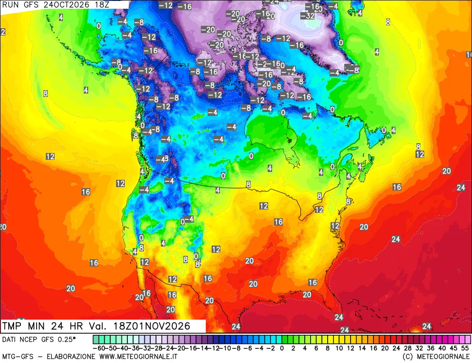 mappa Temperatura minima 24 ore