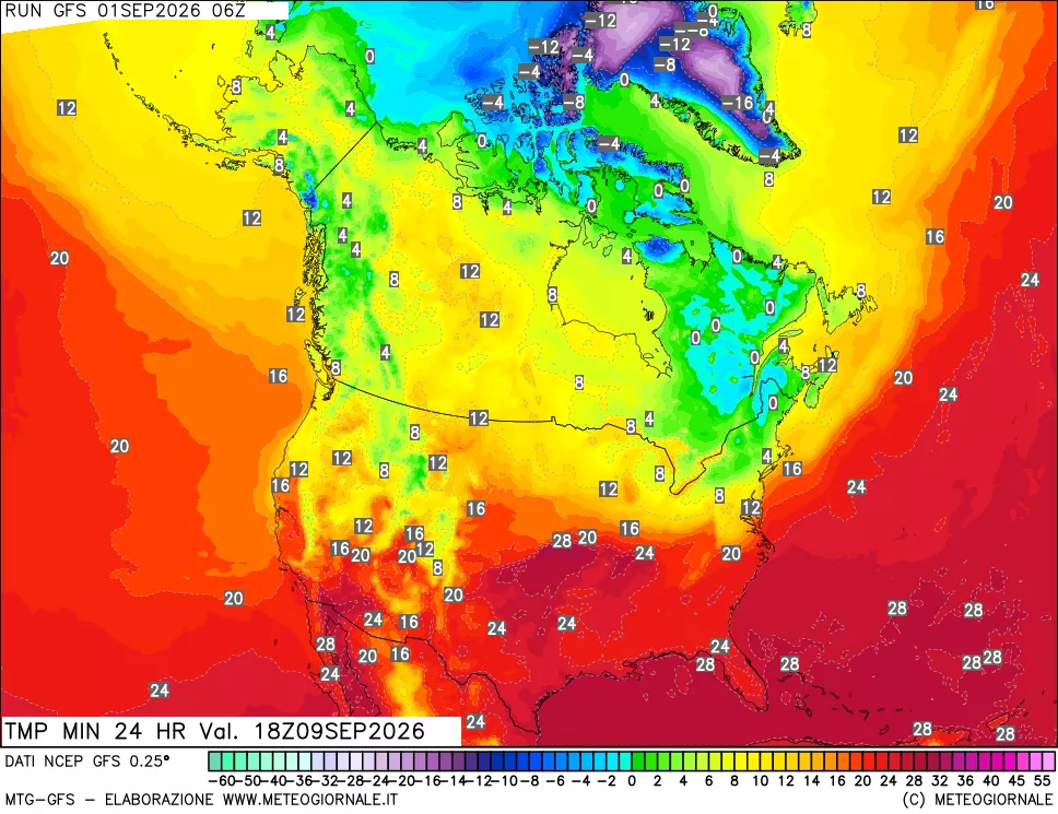 mappa Temperatura minima 24 ore
