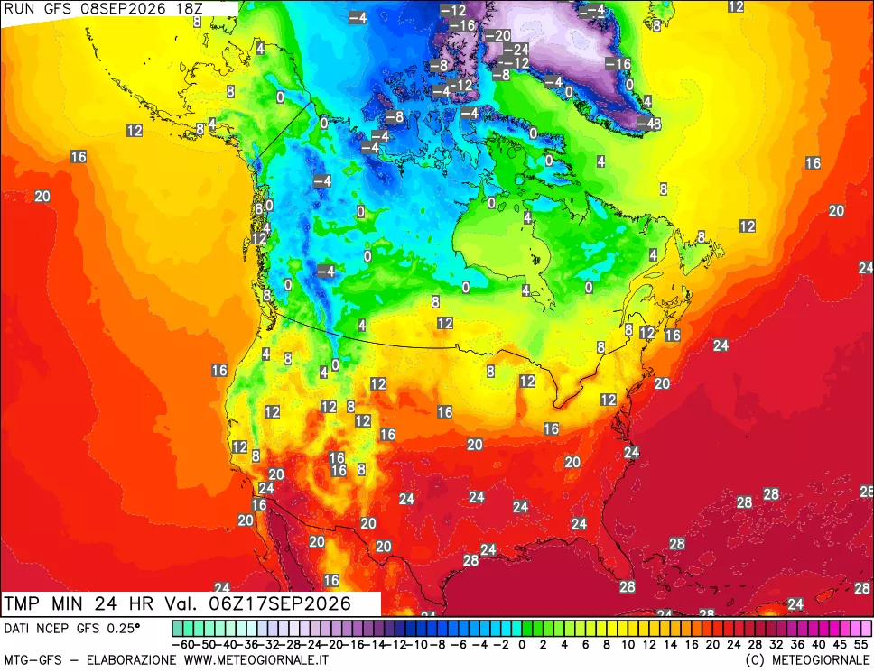 mappa Temperatura minima 24 ore
